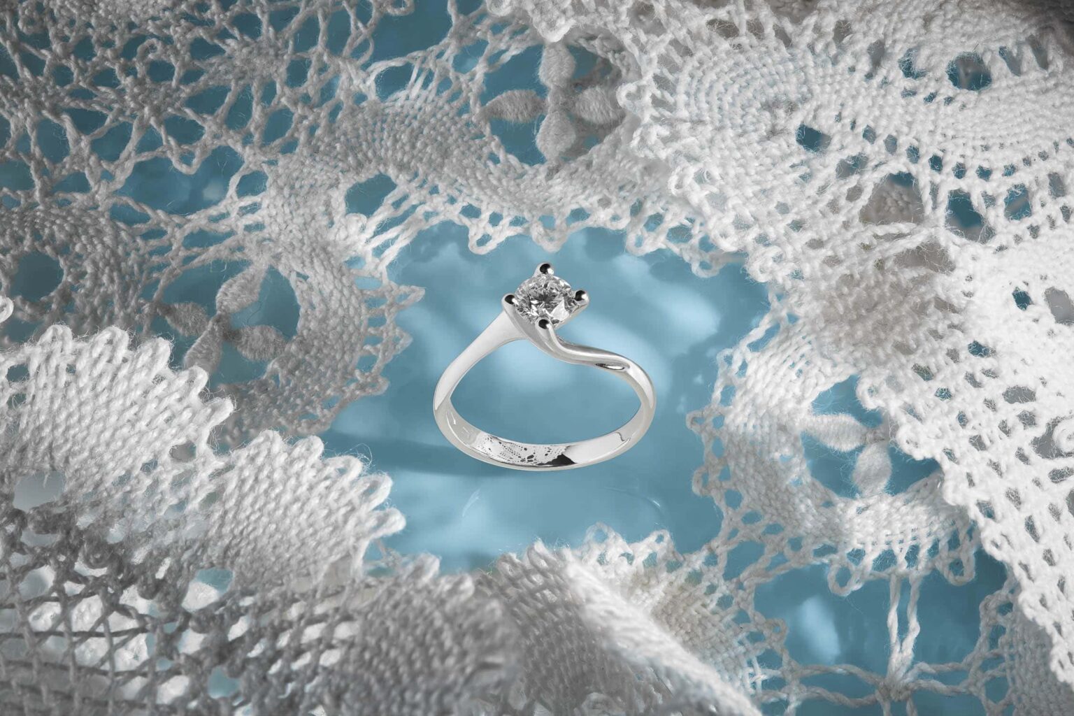 Creative Jewelry Photography with Ring on White Lace