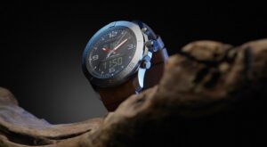 Creative CGI watch product photography on branch