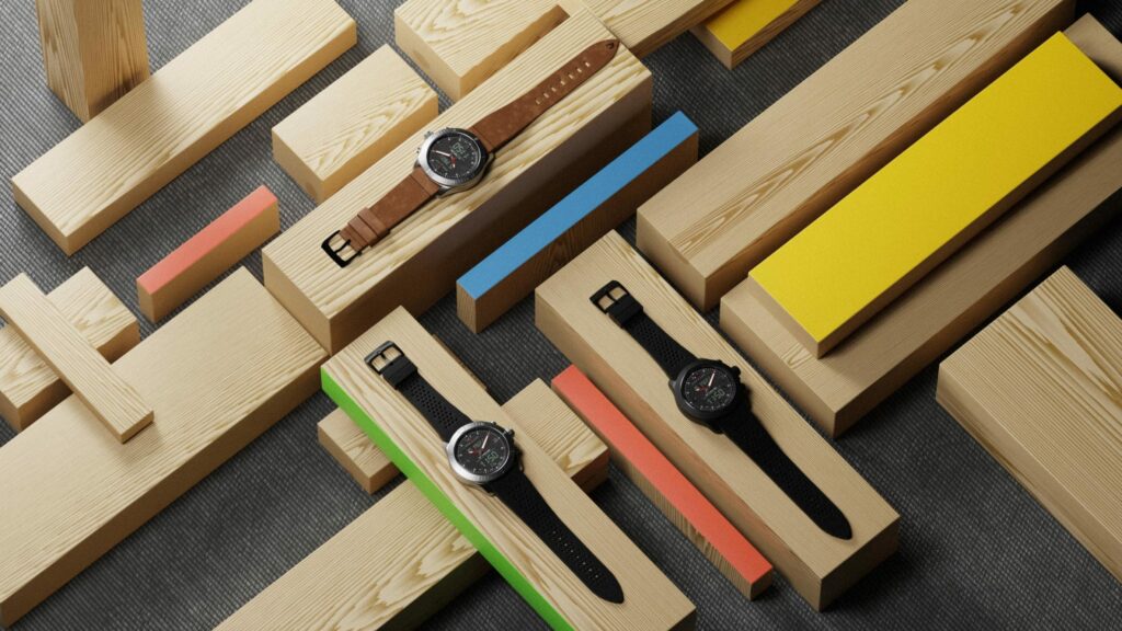 Creative CGI watch product photography on wooden sticks
