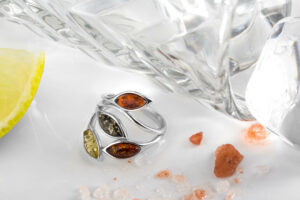 Jewelry photography of amber ring