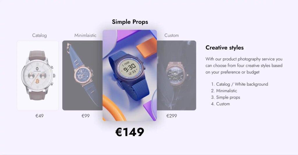 Product photography pricing, Creative style product photography cost
